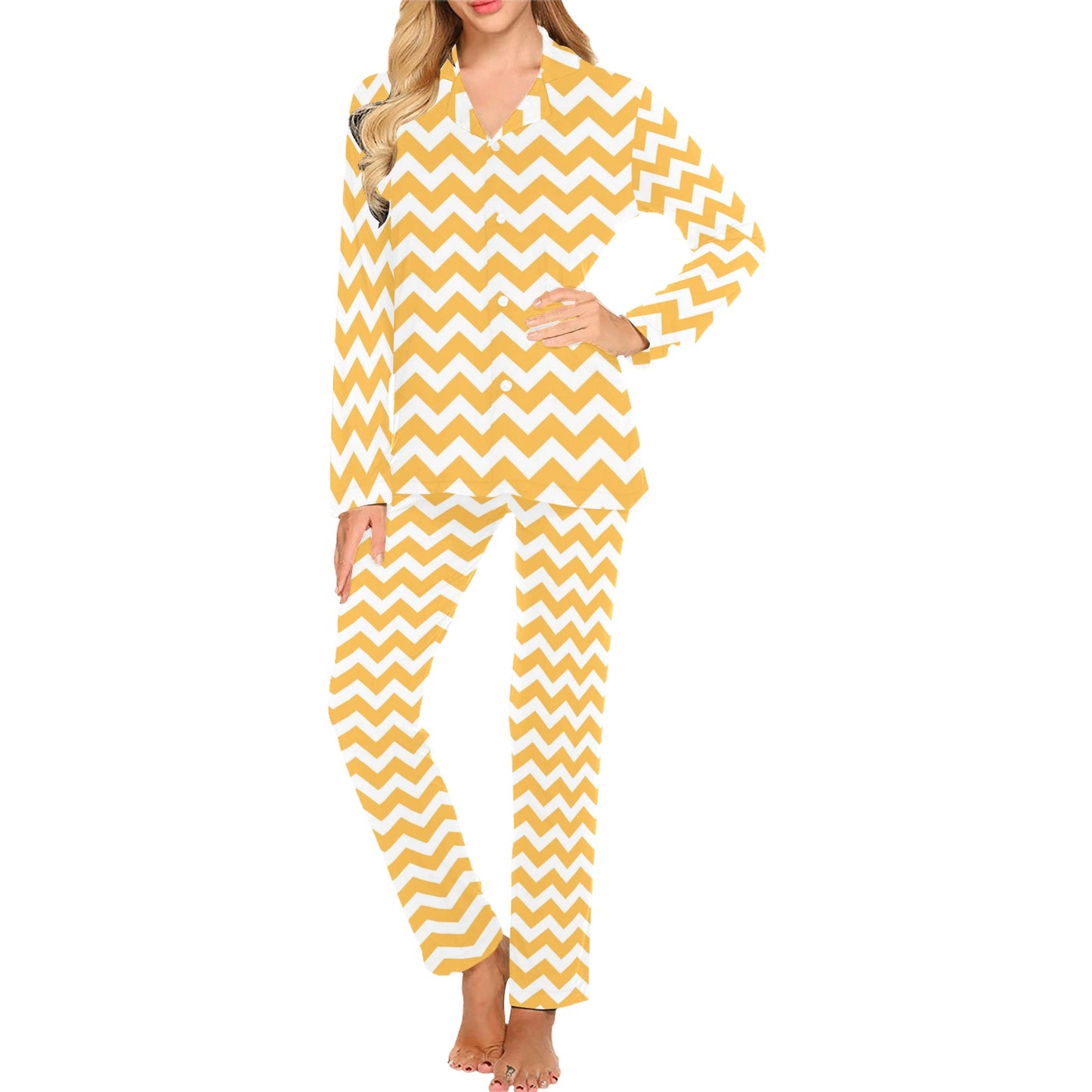 Chevron Orange Pattern Print Design 01 Women's Long Pajama Set