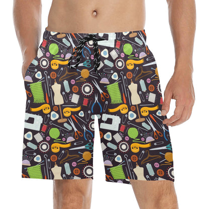 Sewing Equipment Print Design LKS308 Men's Swim Trunks Beach Shorts