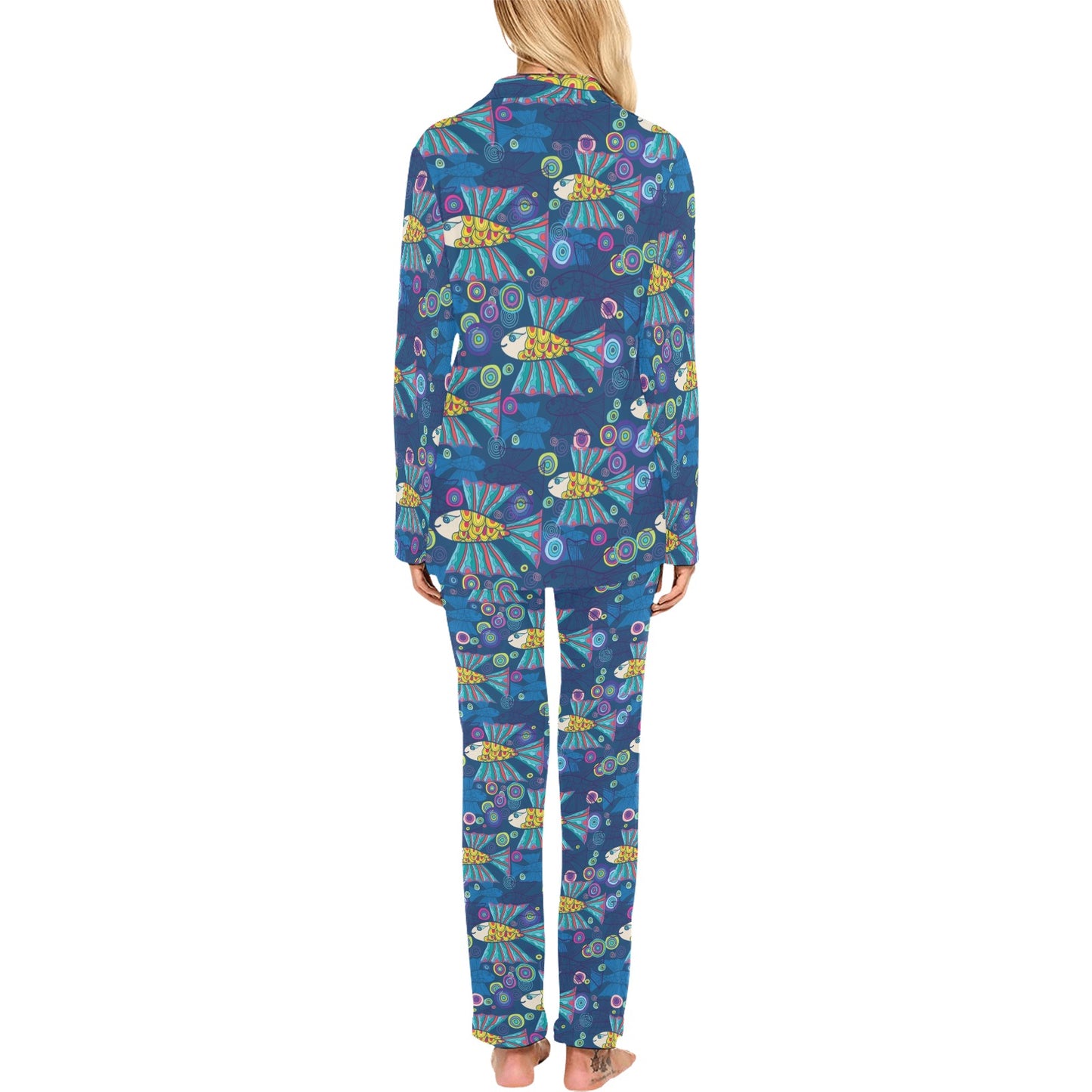 Flying Fish Pattern Print Design 01 Women's Long Pajama Set