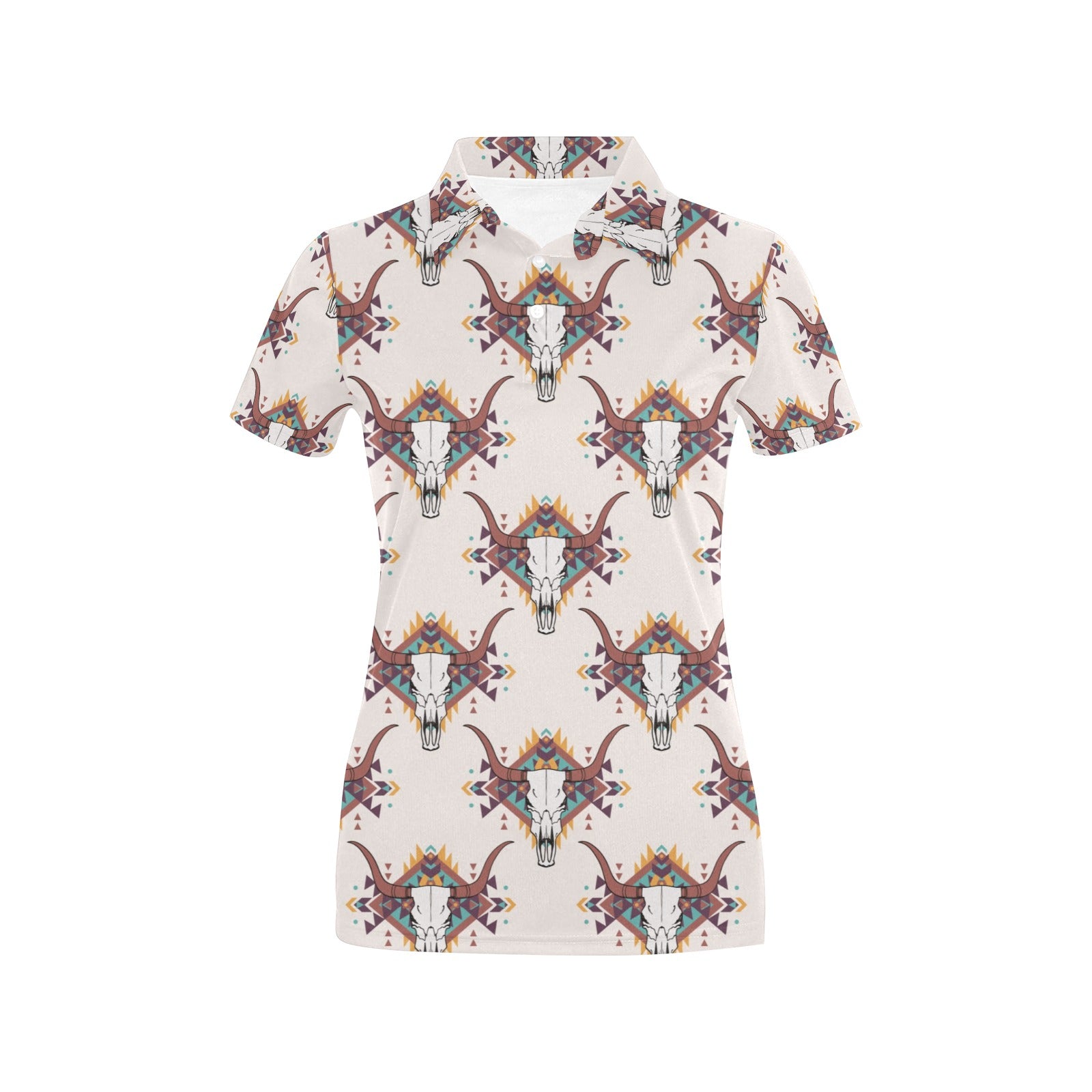 Buffalo Head Pattern Print Design 02 Women's Polo Shirt