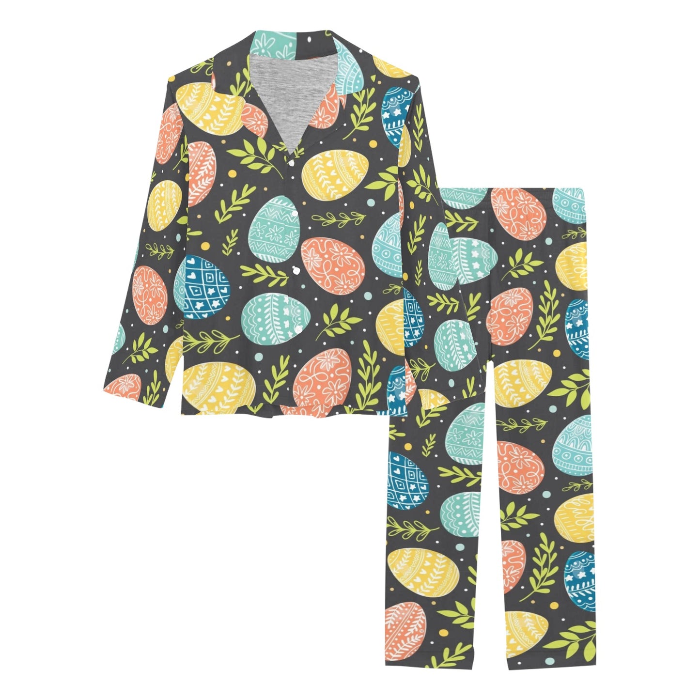 Easter Eggs Pattern Print Design RB01 Women's Long Pajama Set