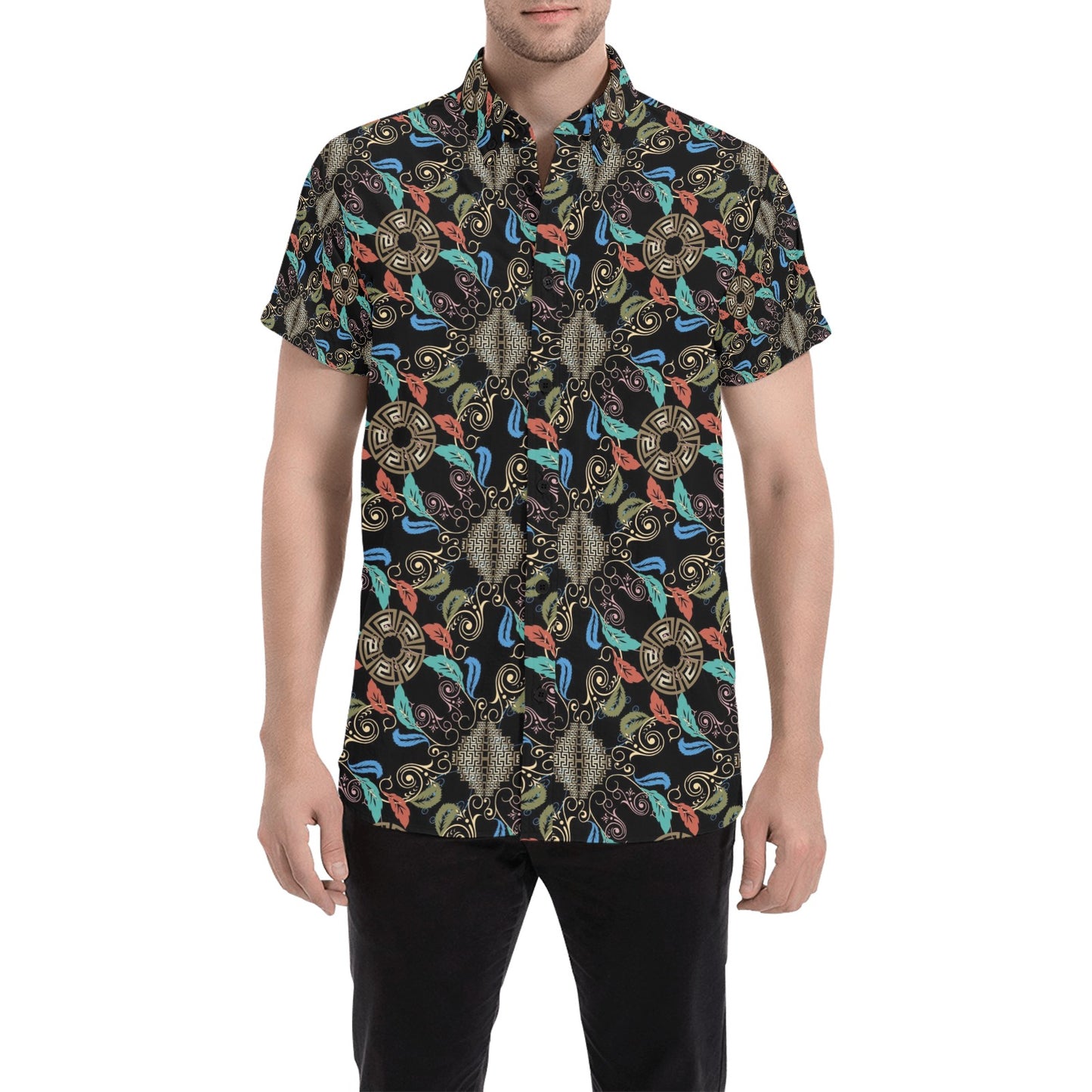 Ancient Greek Print Design LKS308 Men Short Sleeve Button Up Shirt