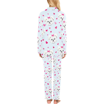 Maltese Pattern Print Design 03 Women's Long Pajama Set