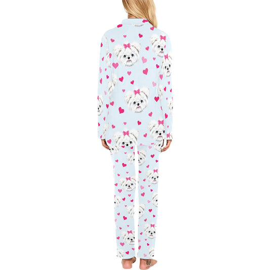 Maltese Pattern Print Design 03 Women's Long Pajama Set