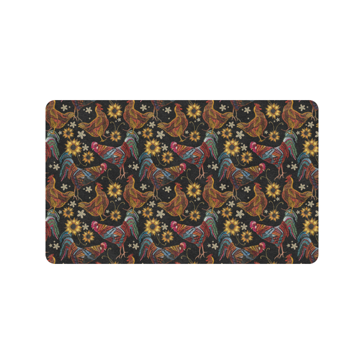 Chicken Embroidery Style Rubber Doormat