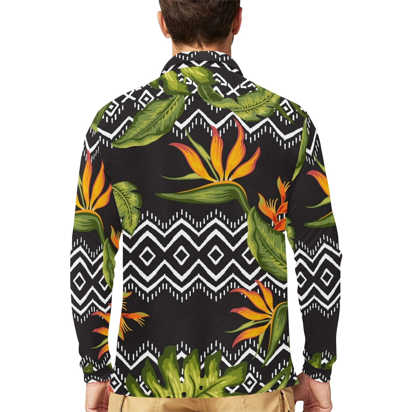 Bird Of Paradise Pattern Print Design BOP07 Long Sleeve Polo Shirt For Men's
