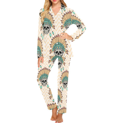 Indian Skull Pattern Women's Long Pajama Set