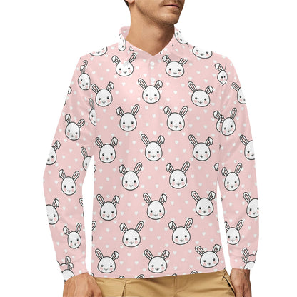 Rabbit Pattern Print Design RB02 Long Sleeve Polo Shirt For Men's