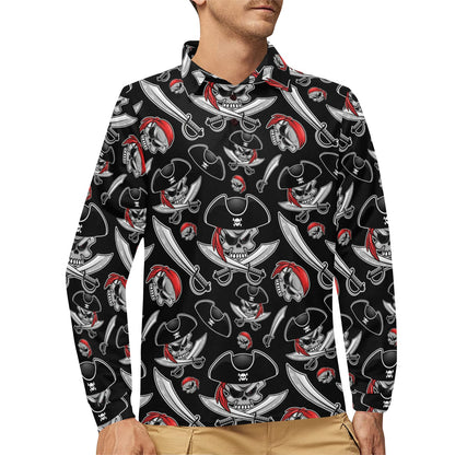 Pirate Pattern Print Design A05 Long Sleeve Polo Shirt For Men's