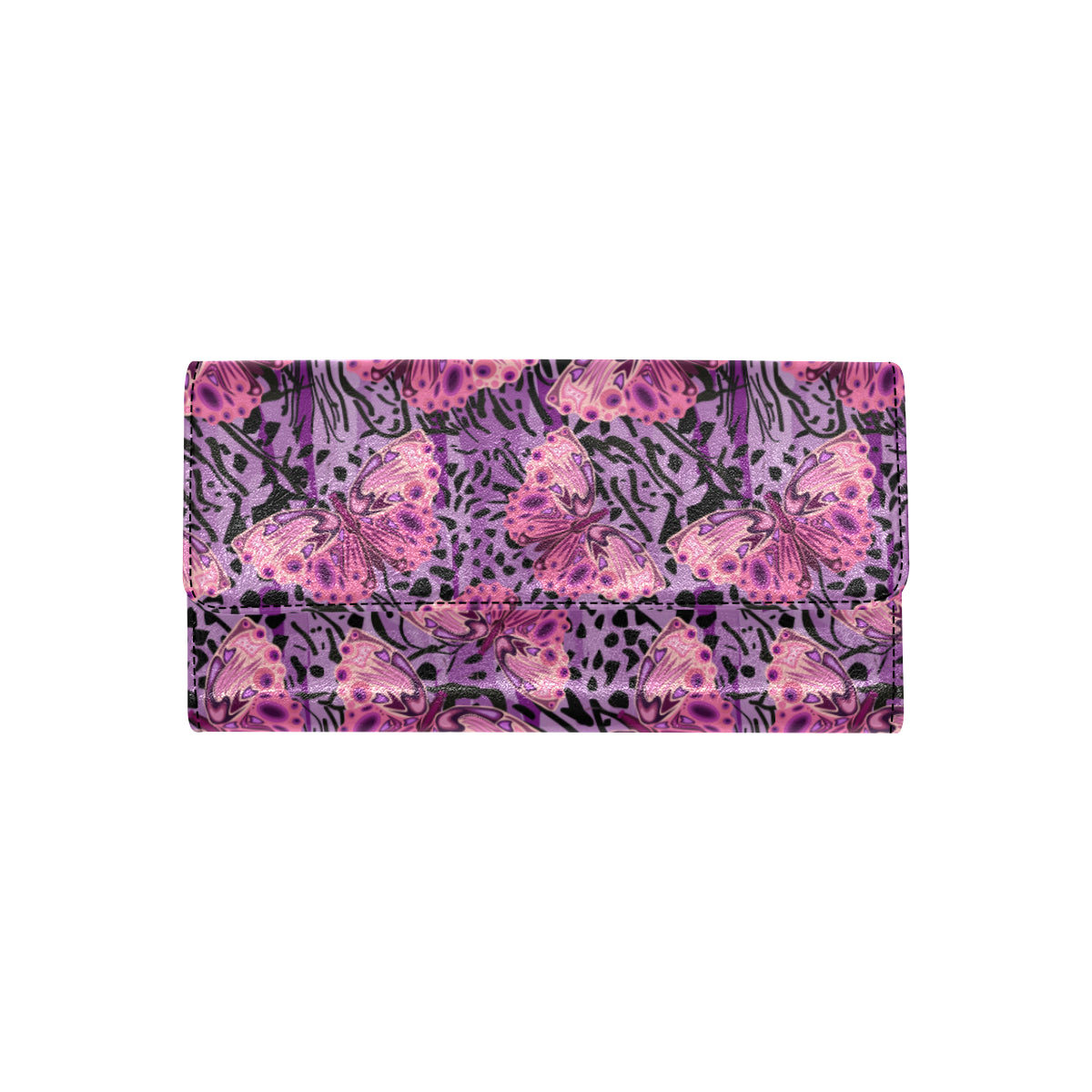 Purple Butterfly Leopard Women's Trifold Wallet