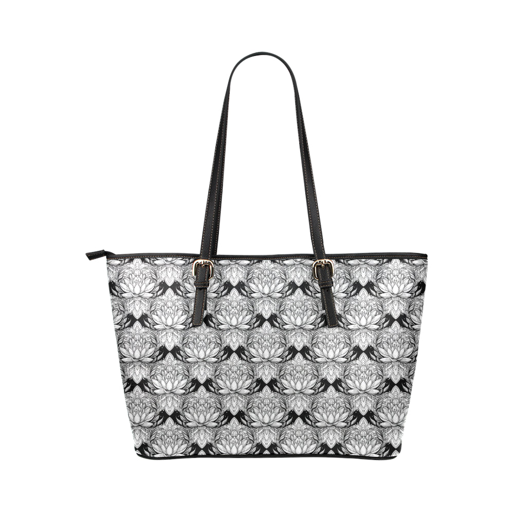 Lotus Mandala Print Pattern Leather Tote Bag