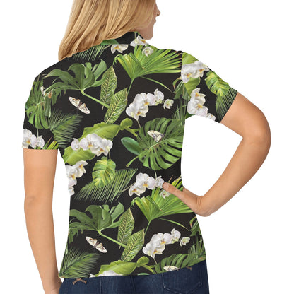 Tropical Flower Pattern Print Design TF026 Women's Polo Shirt