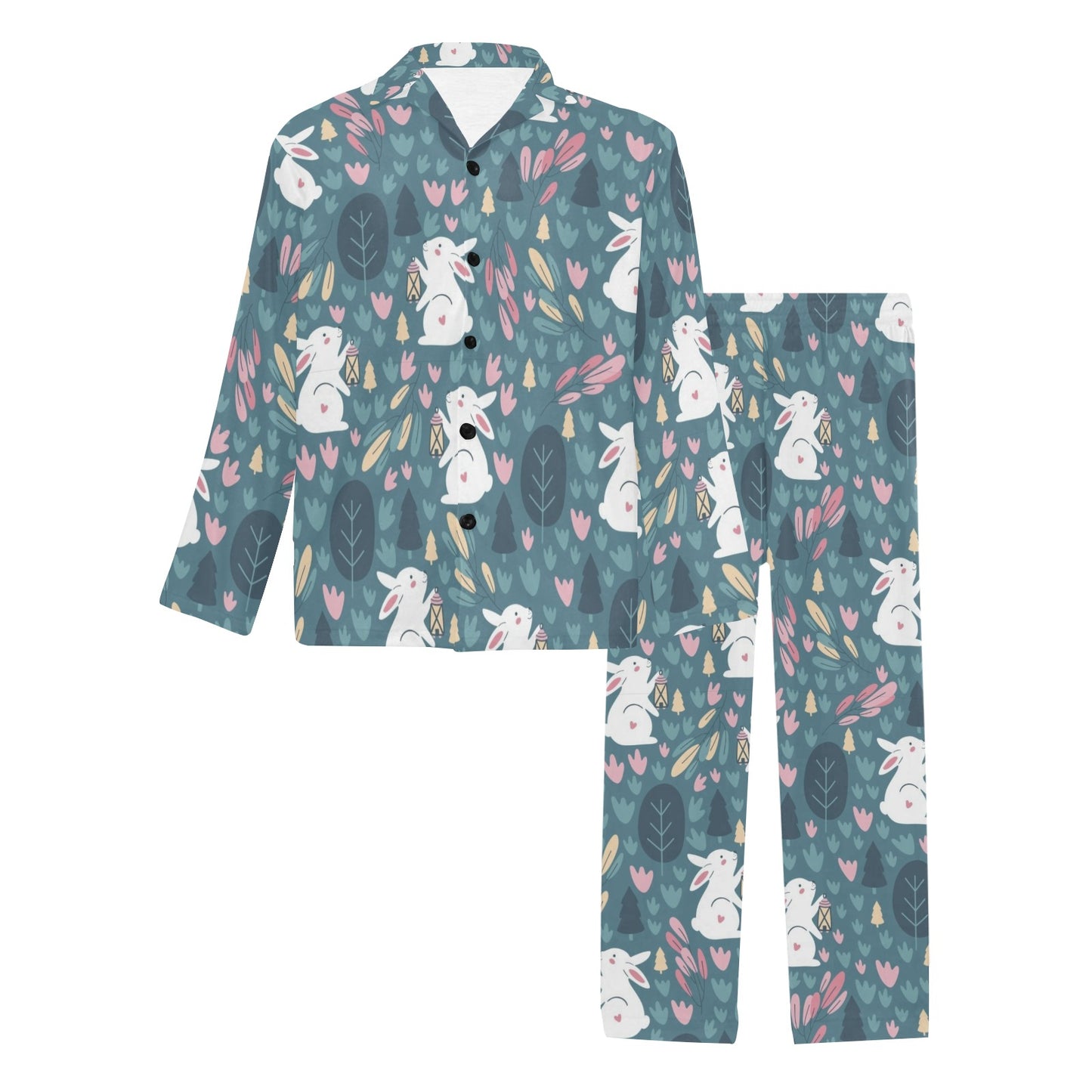 Rabbit Pattern Print Design RB013 Men's Long Pajama Set