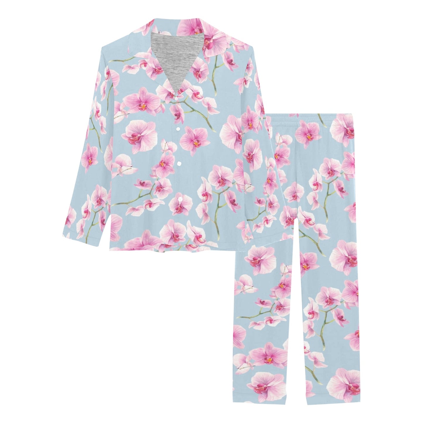 Orchid Pink Pattern Print Design OR01 Women's Long Pajama Set