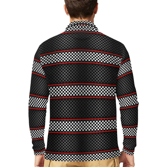 Checkered Flag Red Line Style Long Sleeve Polo Shirt For Men's