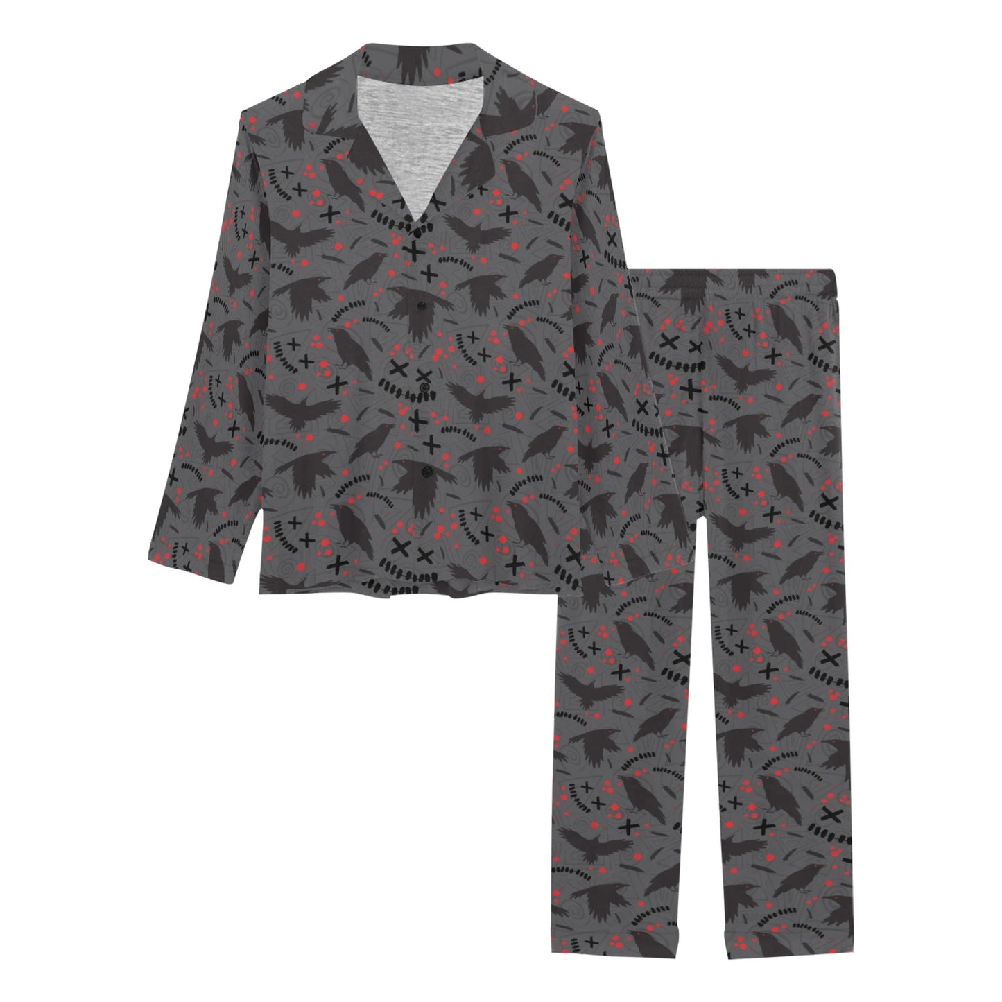 Crow Pattern Print Design 02 Women's Long Pajama Set