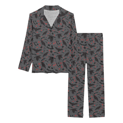 Crow Pattern Print Design 02 Women's Long Pajama Set