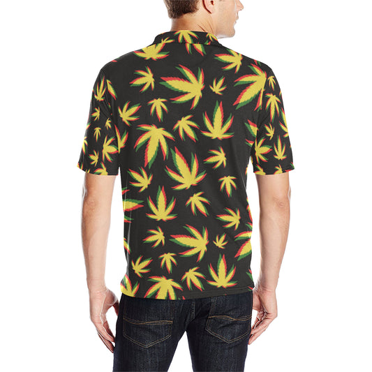 Pot Leaf Pattern Print Design A02 Men Polo Shirt