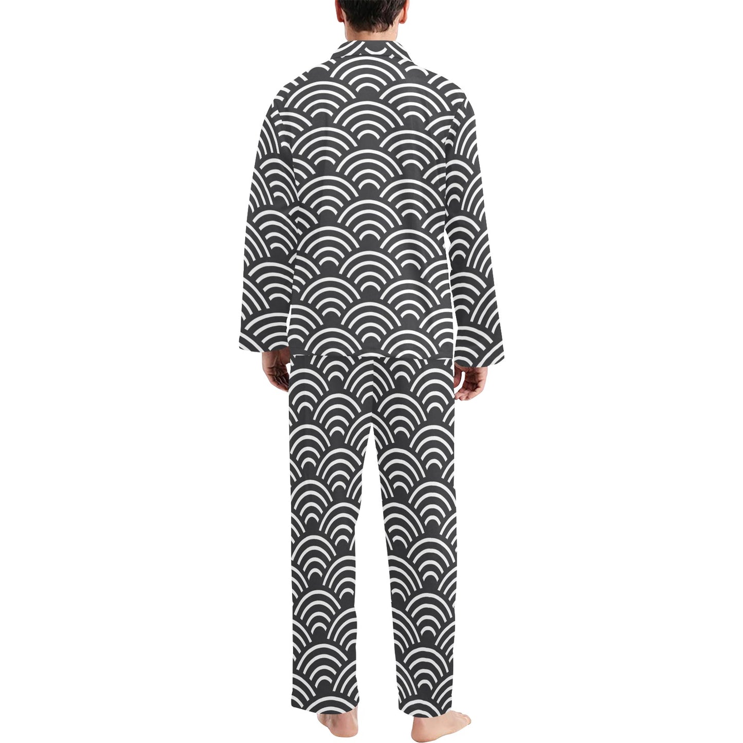 Scales Black White Pattern Print Design 03 Men's Long Pajama Set