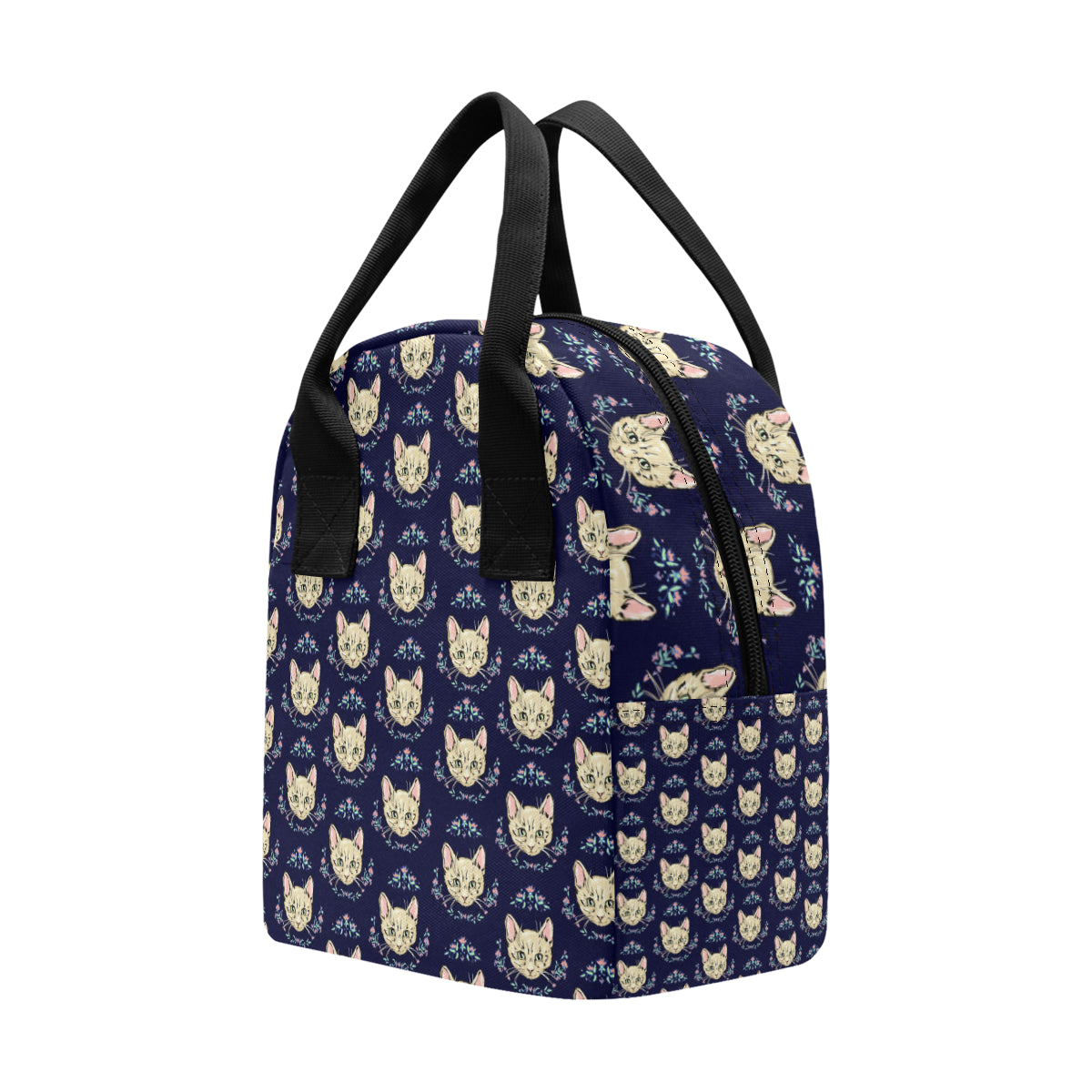 Cat Head with flower Print Pattern Insulated Lunch Bag