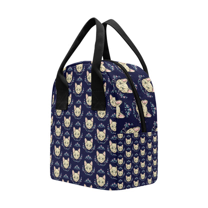 Cat Head with flower Print Pattern Insulated Lunch Bag