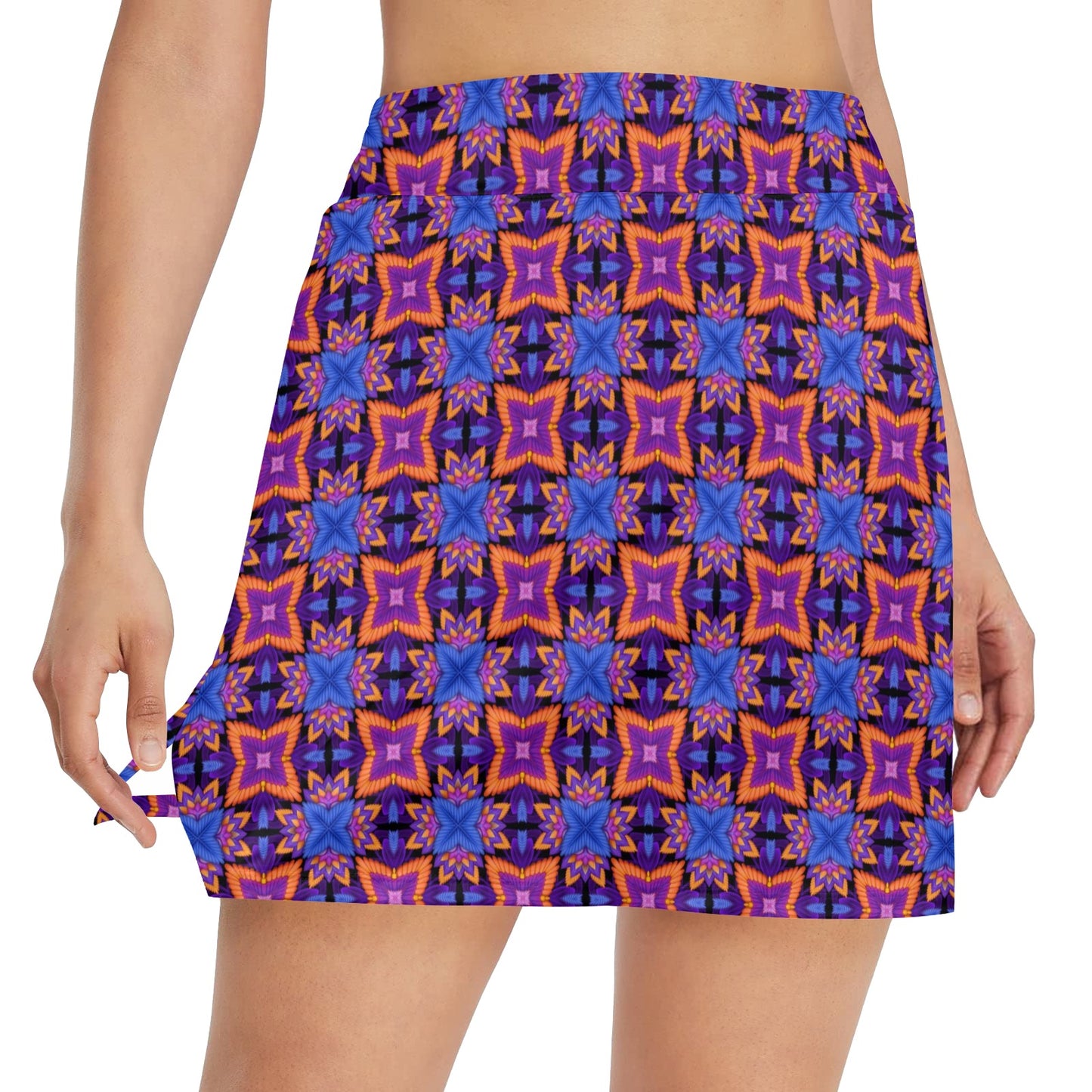 kaleidoscope Purple Orange Print Design 17" Golf & Pickleball Skort with Pockets