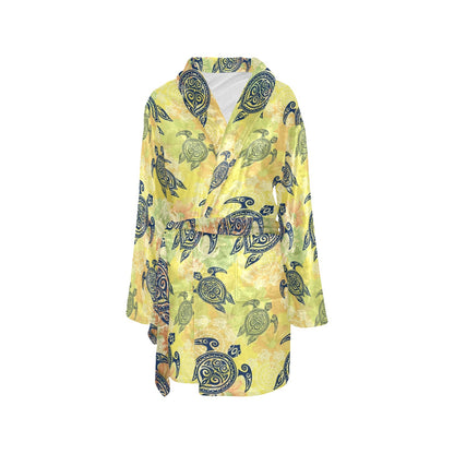 Hawaiian Turtle Tribal Design Print Women's Fleece Robe