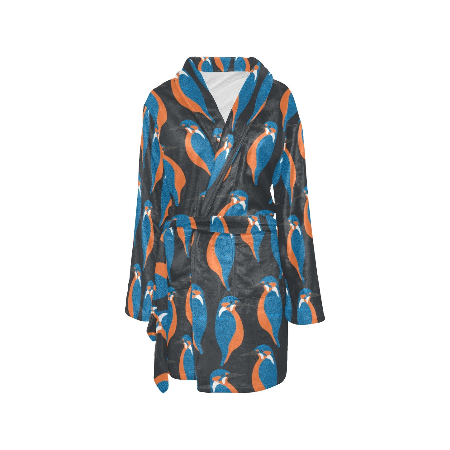 Kingfisher Pattern Print Design 03 Women's Fleece Robe