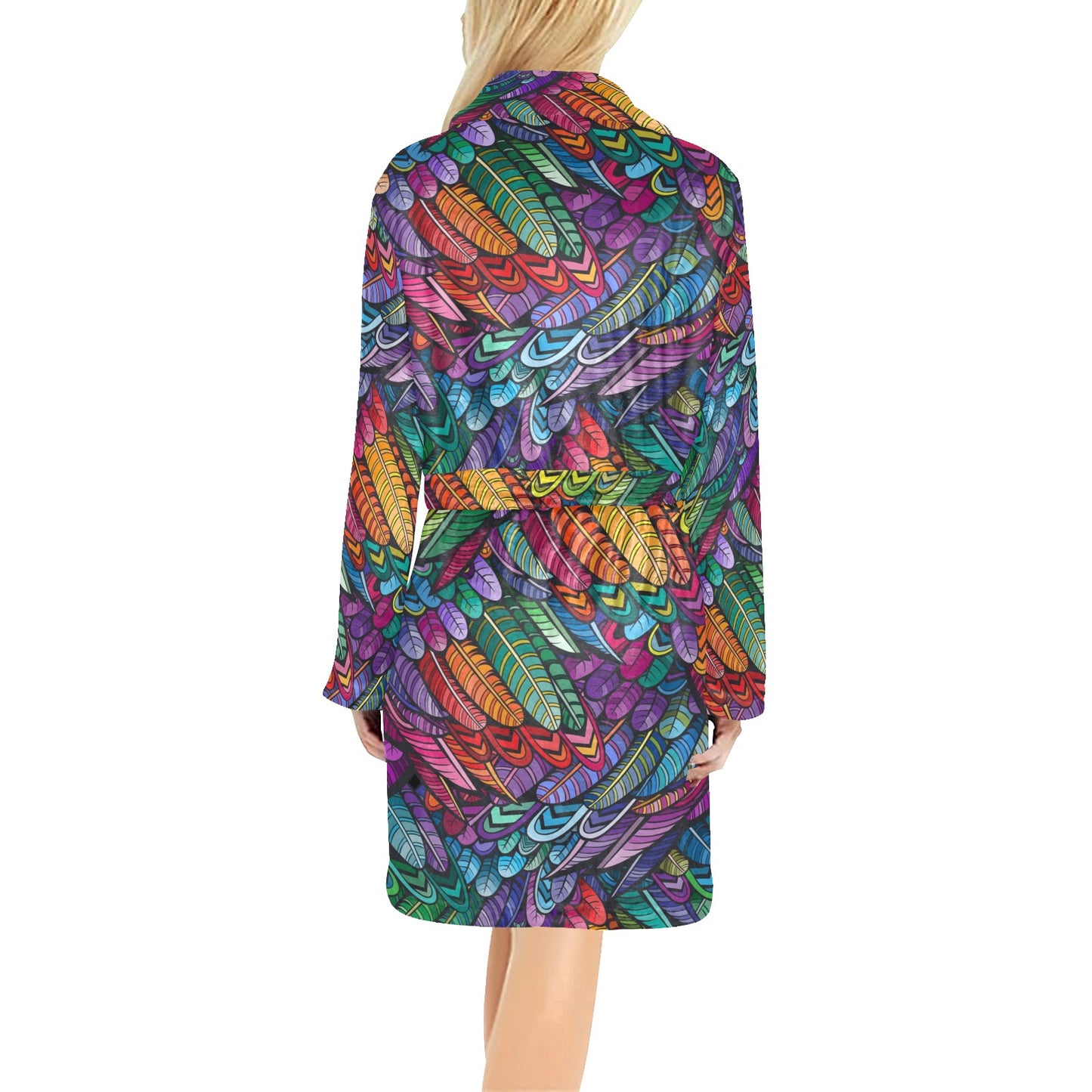 Feather Multicolor Design Print Women's Fleece Robe