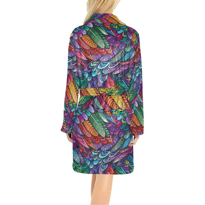 Feather Multicolor Design Print Women's Fleece Robe