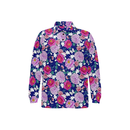 Dahlia Pattern Print Design DH013 Long Sleeve Polo Shirt For Men's