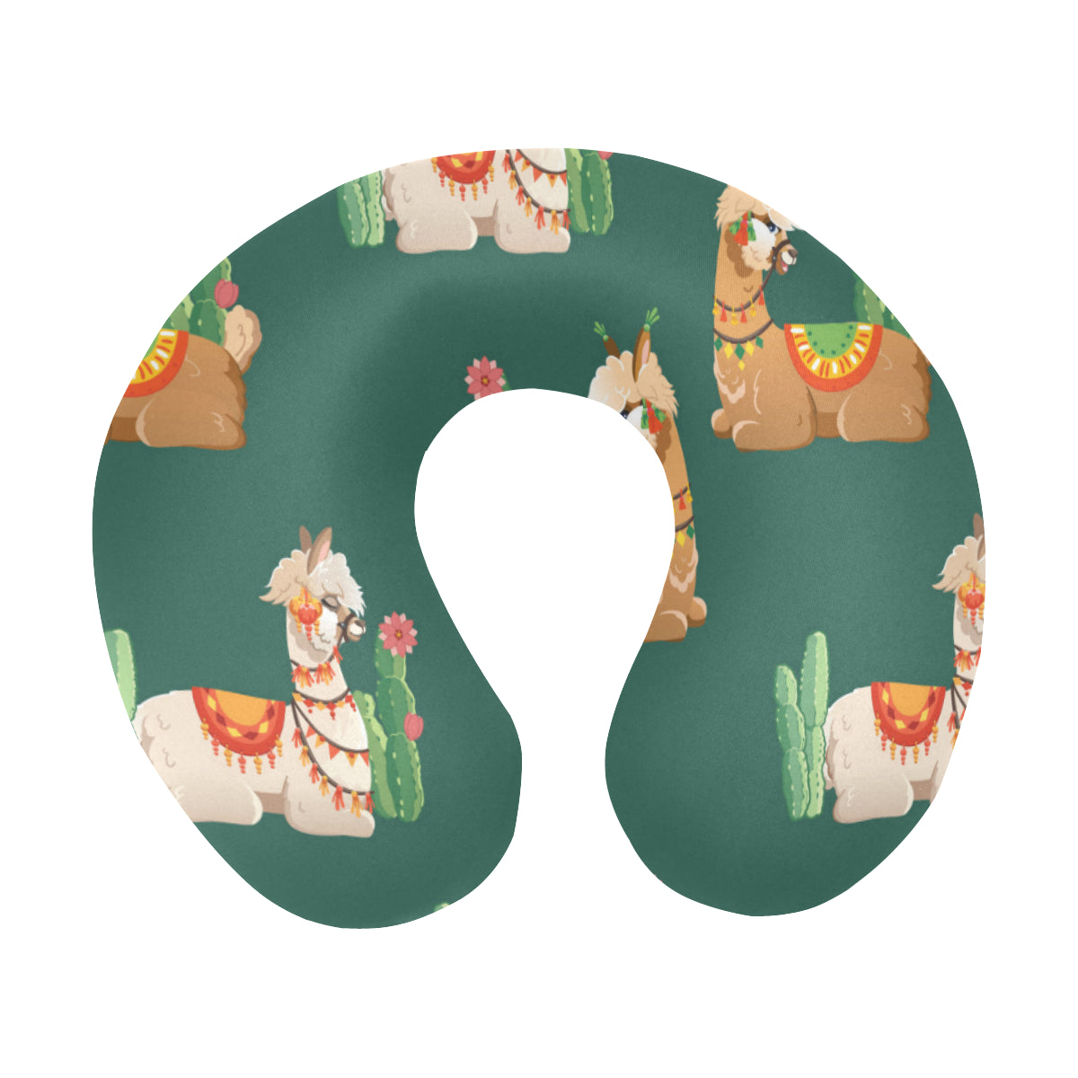 Llama Cactus Pattern Print Design 07 U-Shaped Travel Neck Pillow