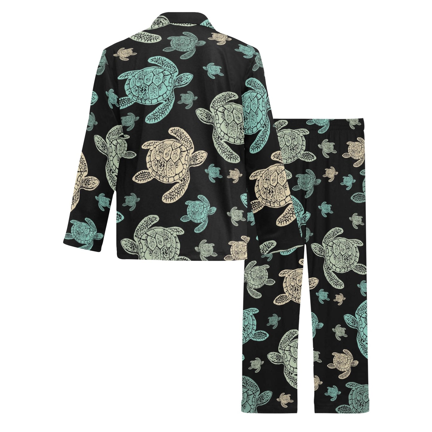 Sea Turtle Stamp Pattern Men's Long Pajama Set