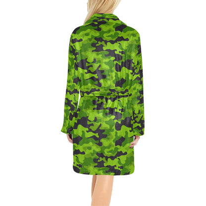 Green Kelly Camo Print Women's Fleece Robe