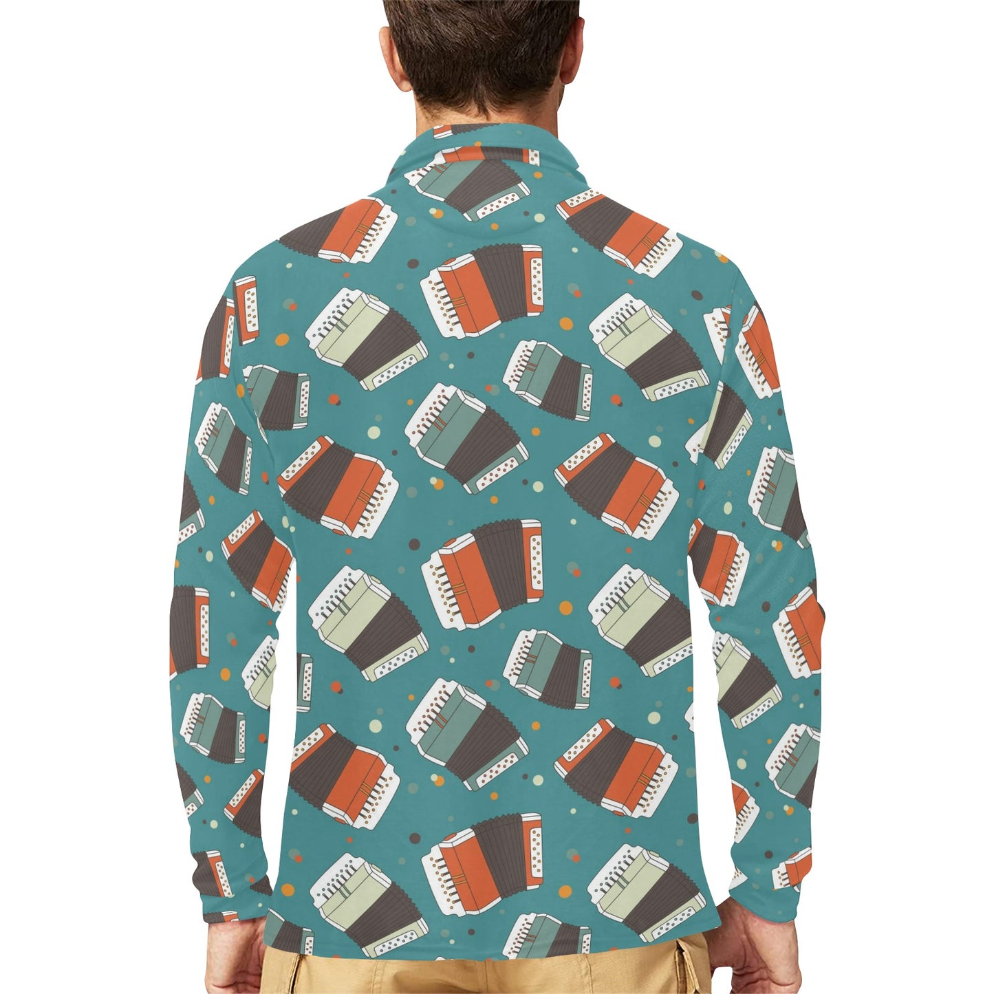 Accordion Pattern Print Design 02 Long Sleeve Polo Shirt For Men's