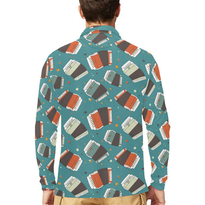 Accordion Pattern Print Design 02 Long Sleeve Polo Shirt For Men's