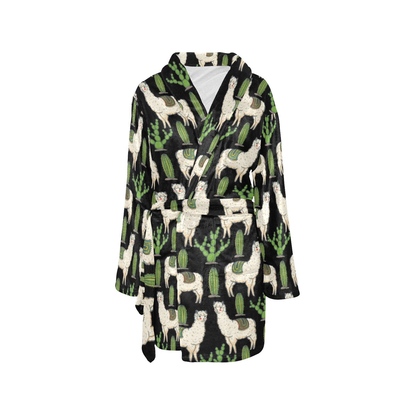 Llama Cactus Pattern Print Design 011 Women's Fleece Robe