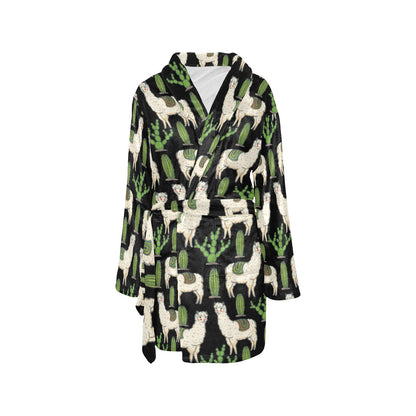 Llama Cactus Pattern Print Design 011 Women's Fleece Robe