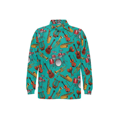 Drum Set Pattern Print Design 01 Long Sleeve Polo Shirt For Men's