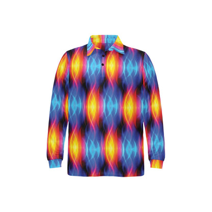 Flame Fire Blue Design Print Long Sleeve Polo Shirt For Men's