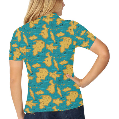 World Map Print Design LKS301 Women's Polo Shirt