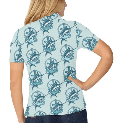 Swordfish Pattern Print Design 03 Women's Polo Shirt