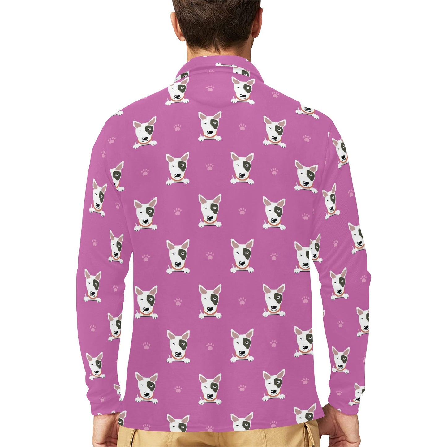 Bull Terrier Happy Print Pattern Long Sleeve Polo Shirt For Men's