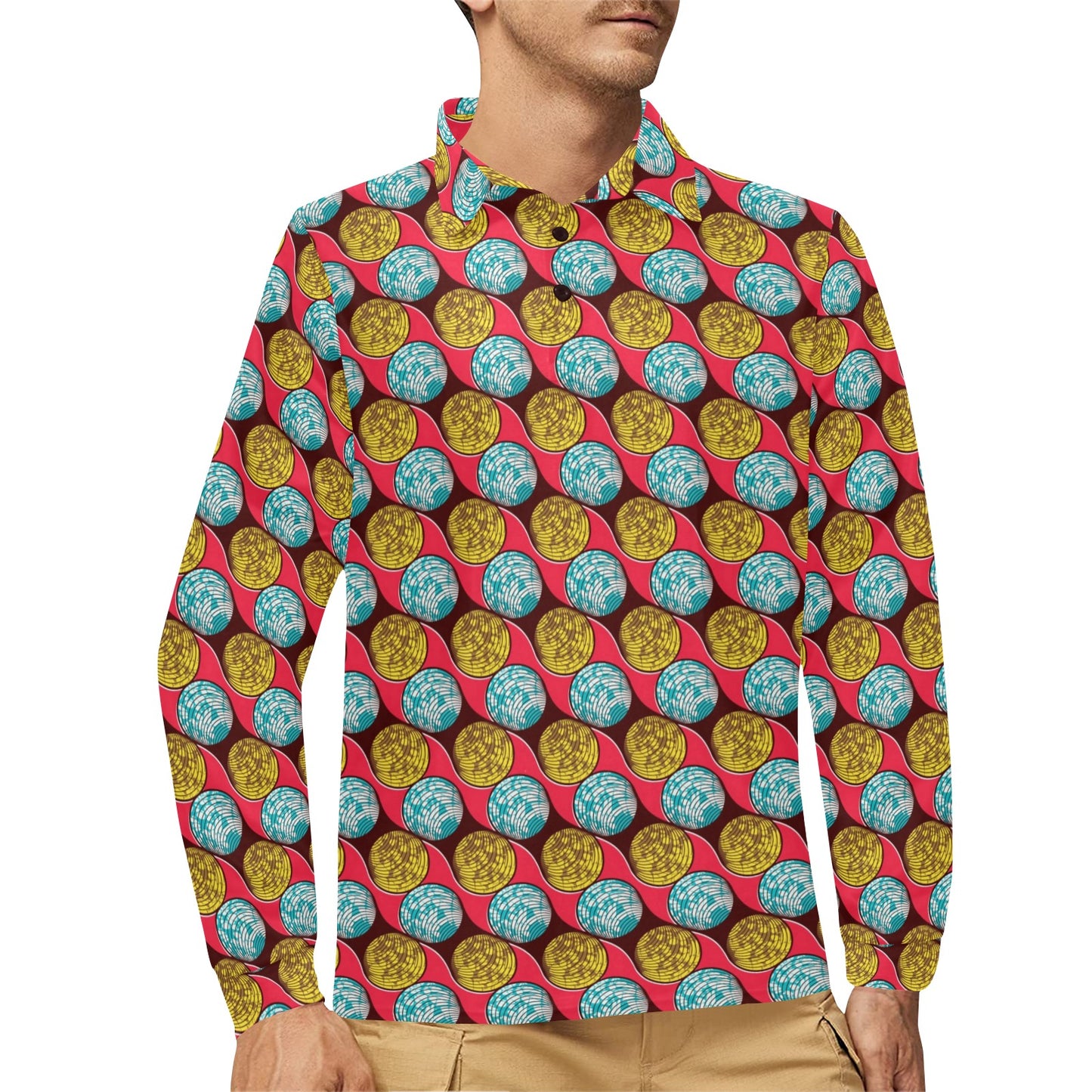 African Fashion Print Pattern Long Sleeve Polo Shirt For Men's