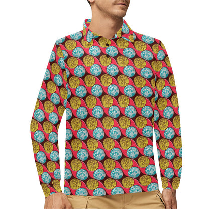 African Fashion Print Pattern Long Sleeve Polo Shirt For Men's