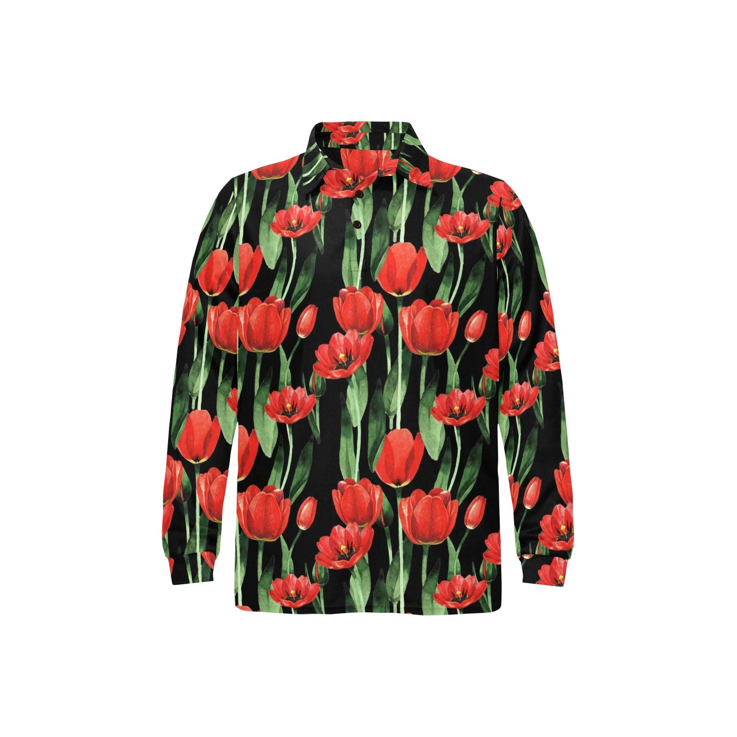 Tulip Red Pattern Print Design TP03 Long Sleeve Polo Shirt For Men's