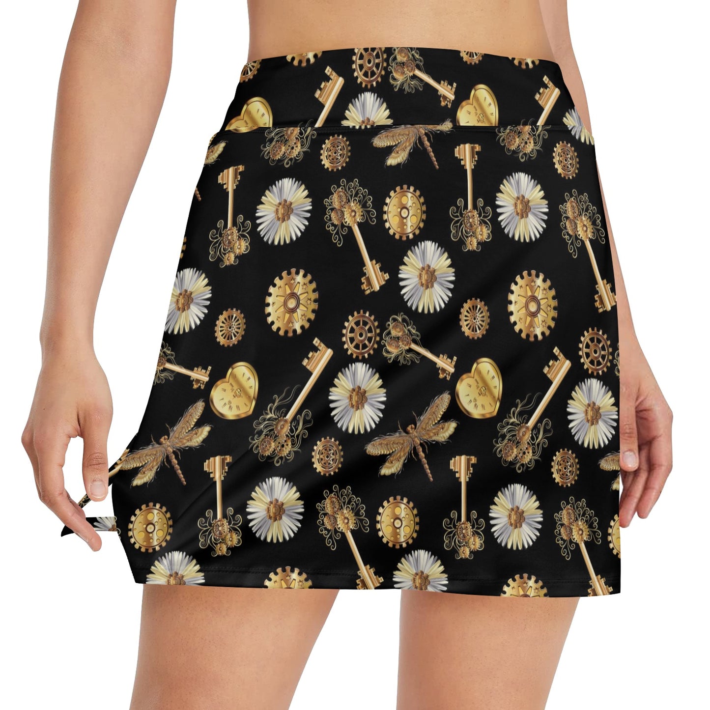 Steampunk Key Dragonfly Print Design LKS303 17" Golf & Pickleball Skort with Pockets