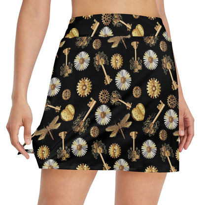 Steampunk Key Dragonfly Print Design LKS303 17" Golf & Pickleball Skort with Pockets