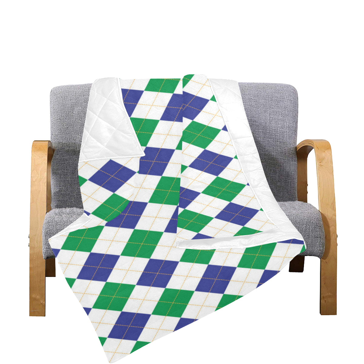 Argyle Green Blue Pattern Print Design 03 Premium Quilt