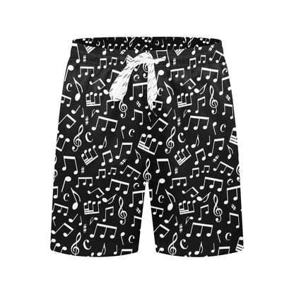 Music Note Black white Themed Print Men's Swim Trunks Beach Shorts
